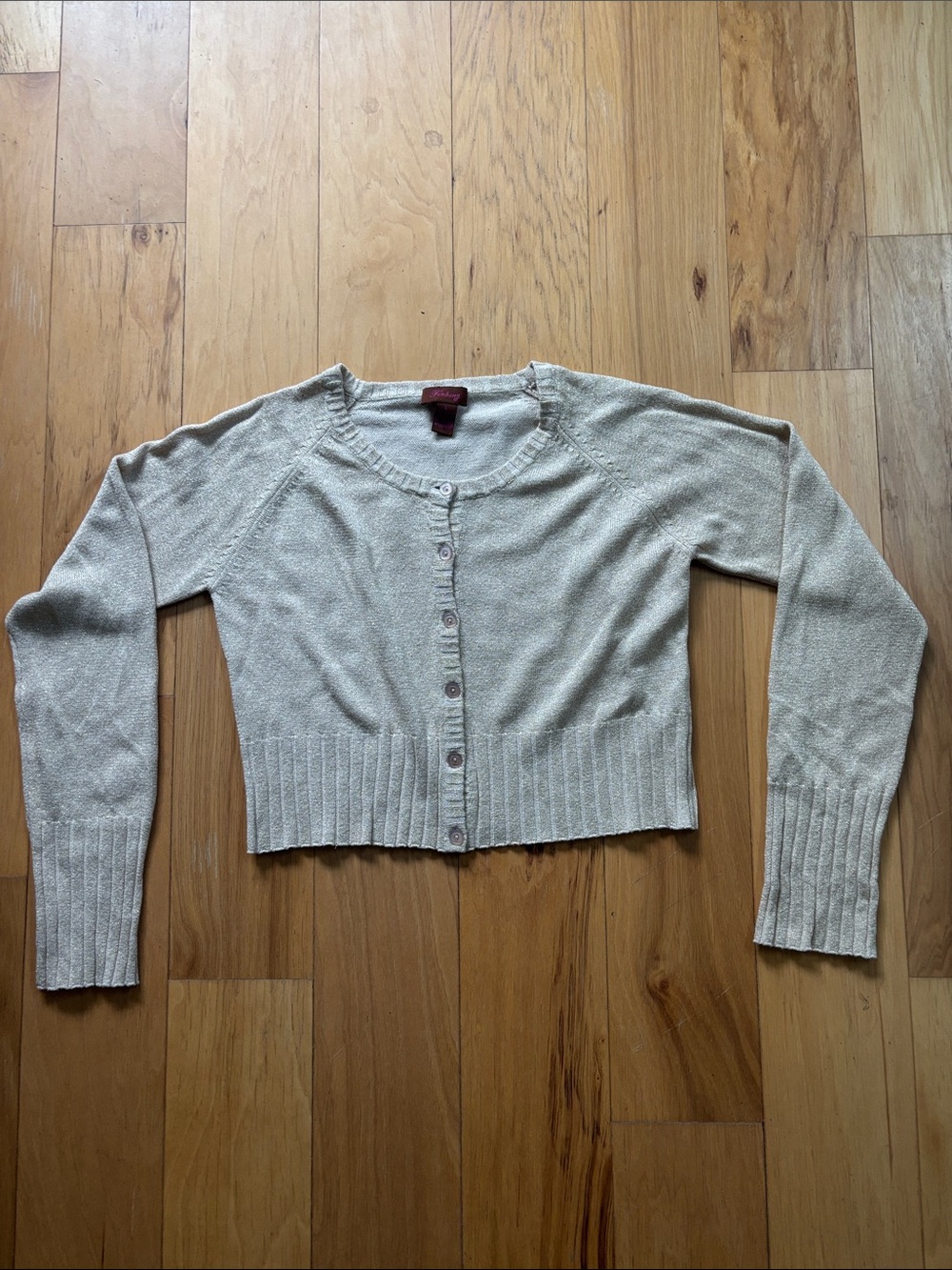 Fetching silk, cashmere and metallic thread cardigan. Size L.